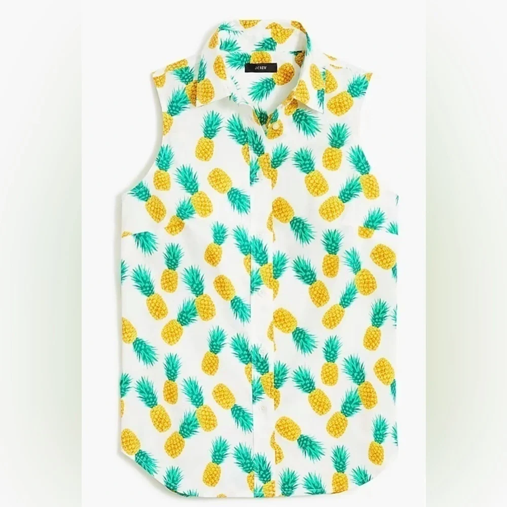 J.Crew | Sleeveless Pineapple Cotton Poplin Shirt Signature Fit XS Summer Spring